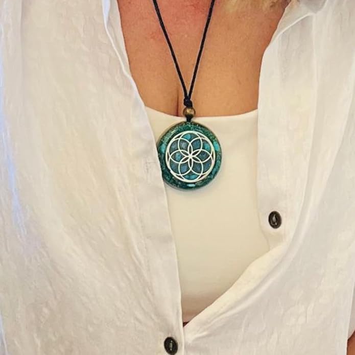 Arte Orgones Seed of Life Orgone Necklace for Women - Healing Crystals Stones with Turquoise, Moonstone, Rose Quartz - Protection SBB Coil Orgonite Pendant - Meditation, Yoga, Reiki - Handmade Design