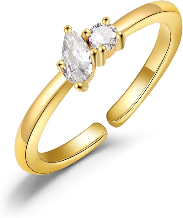 JSJOY Birthstone Rings for Women Dainty Emerald Blue Ring Birthday Gifts for Mom Her Gemstones CZ Ring for Teens Gold Rings That Don't Tarnish Adjustable Ring Jewelry Gifts