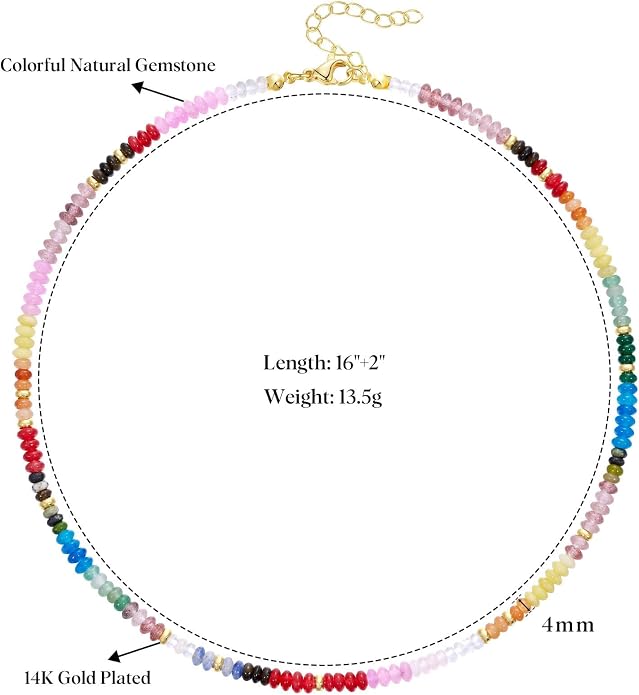 KELORIS PATH Beaded Necklace for Women, Colorful Gemstone Boho Bead Choker for Beach, Trendy Summer Natural Stone Jewelry Gifts