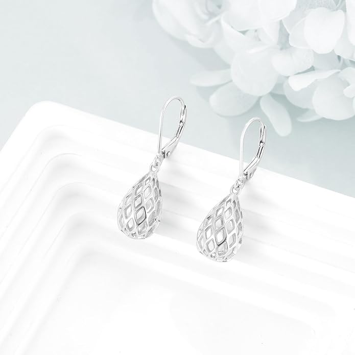 925 Sterling Silver Leverback Earrings Vintage Filigree Dangle Drop Earrings Jewelry Birthday Gifts for Women