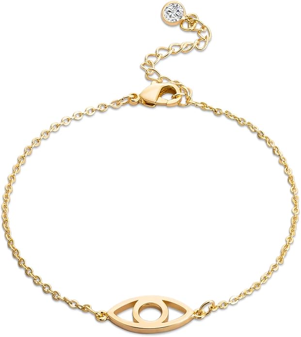 MTMY Evil Eye Bracelet for Women 14K Gold Plated Dainty Bracelets with Crystcal Adjustable Chain Cute Eye Bracelet Gold Jewelry for Her