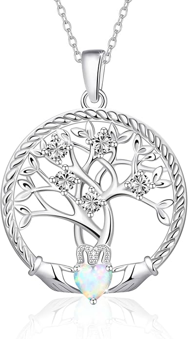Birthstone Tree of Life Necklace for Women, 925 Sterling Silver Family Tree Pendant, Dainty Jewelry Birthday Mother's Day Valentine's Day Gifts for Her Mom Wife, 18"+2" Adjustable