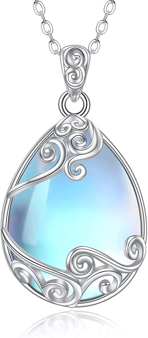 YAFEINI 925 Sterling Silver Moonstone Necklace Filigree Teardrop Pendant Necklace Jewelry for Women Girls