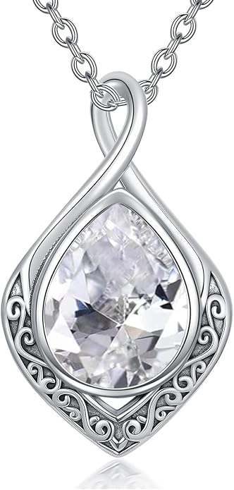 PELOVNY Celtic Knot Necklaces for Women 925 Sterling Silver Gemstone/Birthstone Teardrop Infinity Necklace Irish Celtic Pendant Jewelry Gifts for Mom Daughter Wife