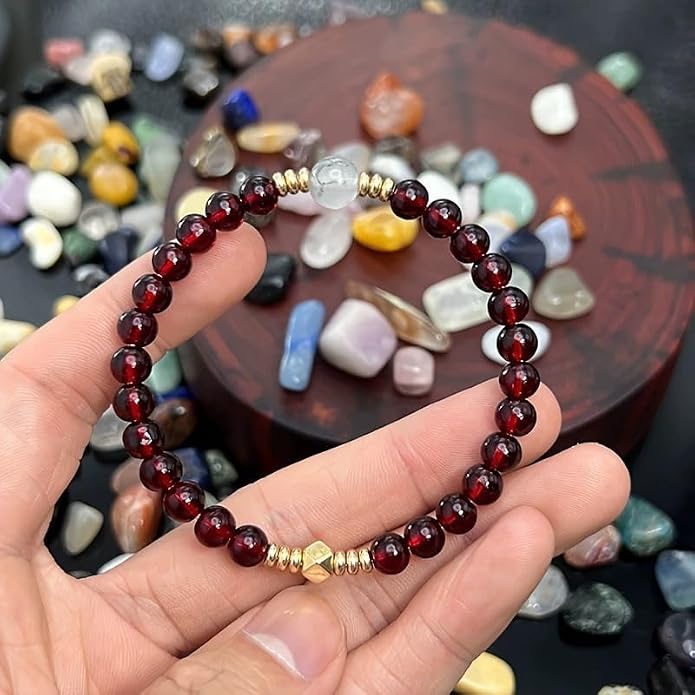 LINGYUAN Feng Shui Wealth and Luck Bracelet with Gold Foil Five Gods Amulet-Red Agate Cinnabar Gemstone Bracelet for Prosperity, Protection & Success, Lucky Charm Gift for Men & Women