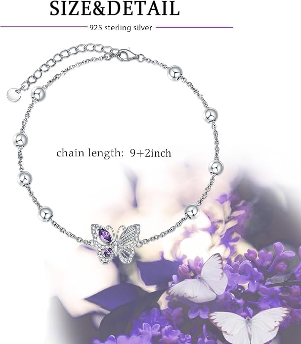 Ankle/Bracelet for Women Sterling Silver Sea Turtle/Butterfly/Mustard Seed/Sister/Sunflower/Elephant Gifts for Birthday Summer Beach Jewelry for Mom Wife Daughter Friend