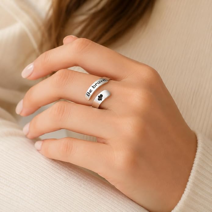 Uloveido Adjustable Inspirational Flying Dandelion Double Stainless Steel Freedom Ring Bands Cool Stacking Gift for Women, Engraving Rings Motivational Gift Y2004