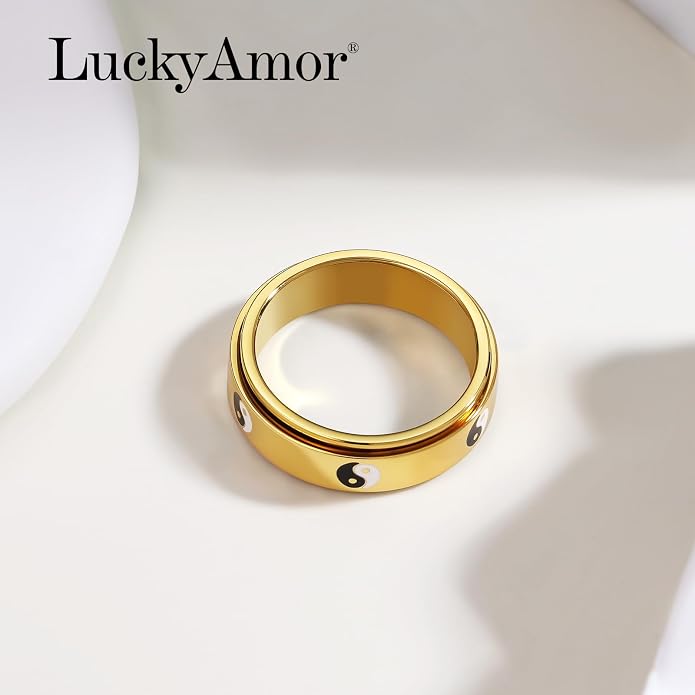 Evil Eye Fidget Ring for Women - 18K Gold Plated Stainless Steel Spinner Rings for Anxiety Relief, Ojo Turco Ring Luck Amulet, Turkish Faith Protection Stackable Jewelry Gift for Women Men