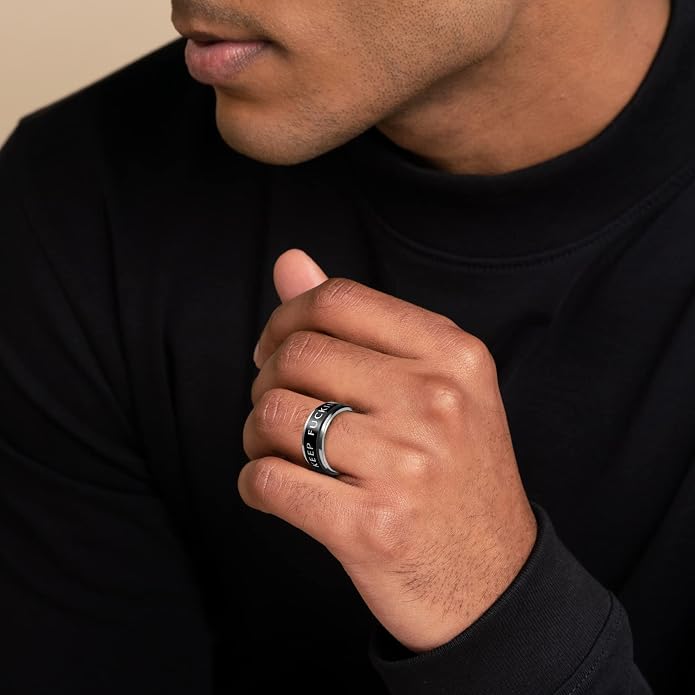 LAOYOU Fidget Anxiety Ring for Men | 8mm Spinner Band for Calming, Worry, Stress Relief & Mindfulness | Hypoallergenic Stainless Steel Comfort Fit Non Tarnish