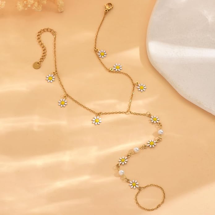 Ankle Bracelets for Women 18K Gold Plated Dainty Pearl Cross CZ Anklets Daisy Moon Star Gold Bead Satellite Cuban Link Chain Waterproof Summer Beach Foot Jewelry