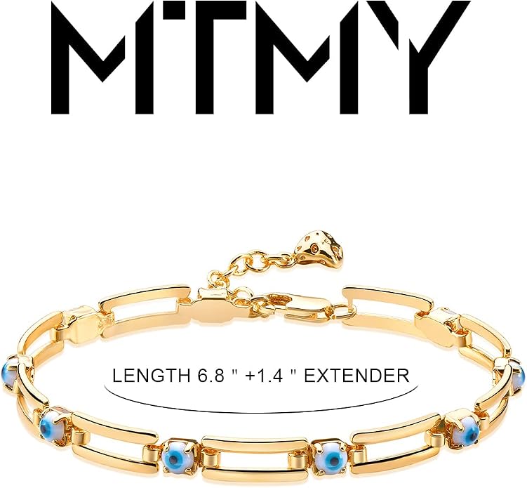 MTMY Evil Eye Bracelet for Women 14K Gold Plated Dainty Bracelets with Crystcal Adjustable Chain Cute Eye Bracelet Gold Jewelry for Her