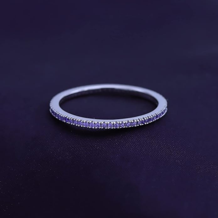 THE JEWEL ZONE Eternity Band Ring for Women, Round Cut Simulated Alexandrite in 14K Gold Plated 925 Sterling Silver, Stackable Wedding Band or Anniversary Ring Jewelry for Her