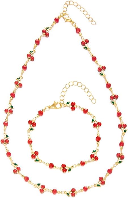Cherry Bracelet for Women Gold Evil Eye Link Bracelet Dainty Flower Daisy Bracelets Pearl Butterfly Heart Charm Bracelets Adjustable Summer Beach Jewelry