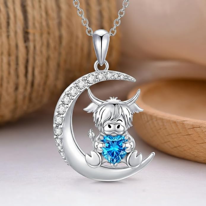 PROESS Animal Birthstone Necklace 925 Sterling Silver Otter/Axolotl/Hippo/Elephant/Dachshund/Monkey/Red Panda Pendant Necklace Animal Birthstone Jewelry Gifts for Women
