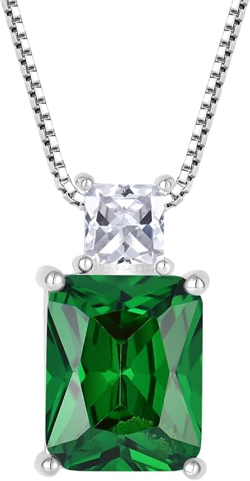STARCHENIE Princess/Emerald Cut Birthstone Pendant Necklace for Women 925 Sterling Silver Birthday Anniversary Jewelry Gifts