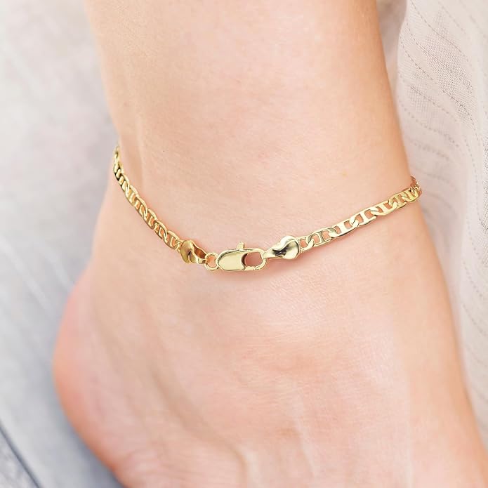 Ankle Bracelets 14K Gold Anklets for Women Waterproof 3.4mm Mariner Chain Anklets for Women Women’s Ankle Bracelet Anchor Chain 9’’ 10’’ 11’’