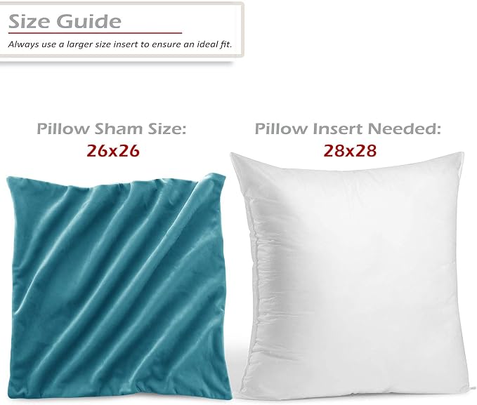 Nestl Throw Euro Pillow Covers, Cozy Velvet Decorative Pillow Covers 26 x 26 Inches, Soft Solid Couch Pillow Case for Sofa, Bed and Car, Set of 4 - Beach Blue