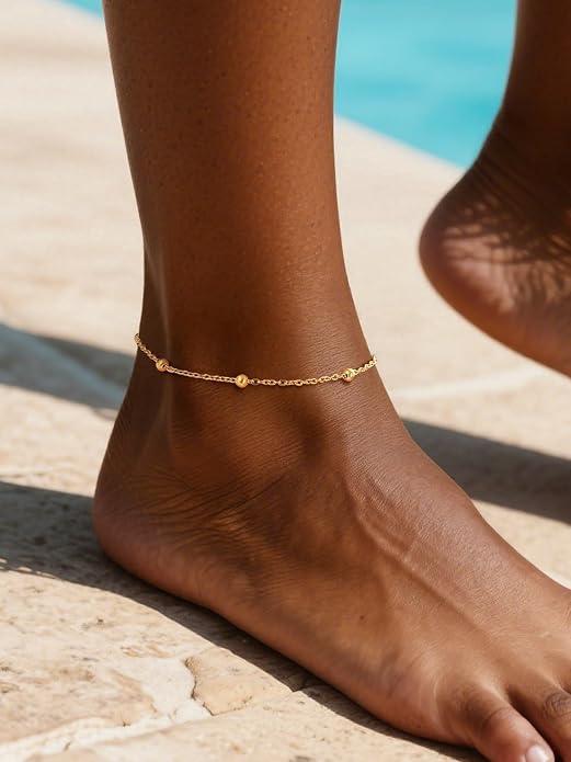 ChainsPro Anklets for Women Waterproof, Adjustable Stainless Steel/ Sterling Silver/14K Gold Plated Ankle Bracelets for Women, Non Tarnish Layered Anklets Beach Jewelry Gifts for Swimming & Daily Wear (Send Gift Box)