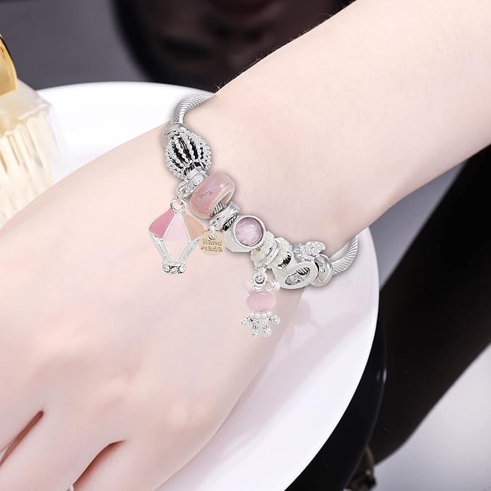 DS Charm Bracelets for girls,exquisite cute cartoon friendship bracelets Silver Stainless Steel Bangle with birthday Gift box, Adjustable girls jewelry Suitable for holiday gifts
