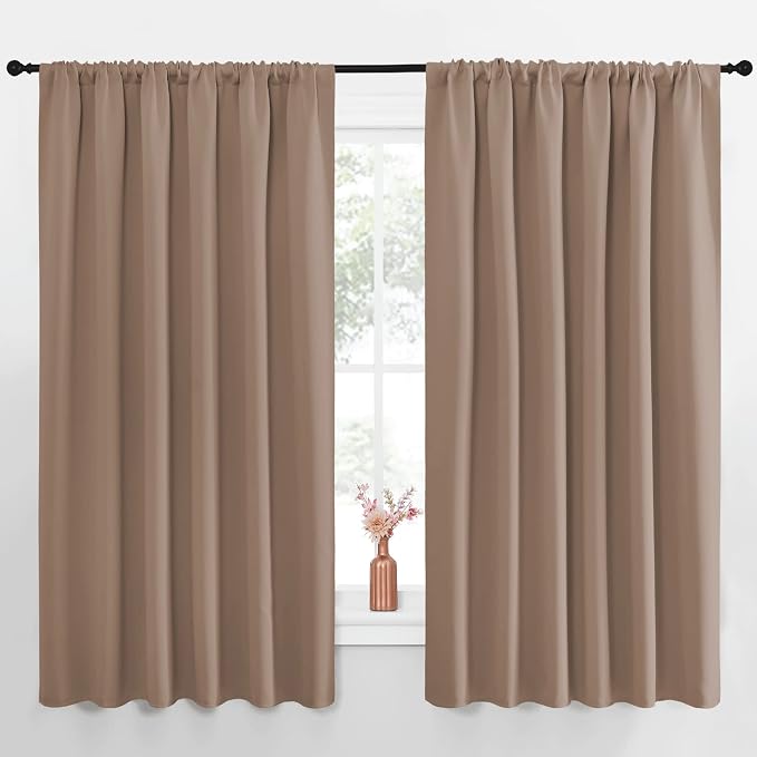NICETOWN Kids Blackout Curtain Panels - Window Treatment Thermal Insulated Solid Rod Pocket Blackout Drapes for Bedroom (Cappuccino, Set of 2, 70 by 63 Inch)