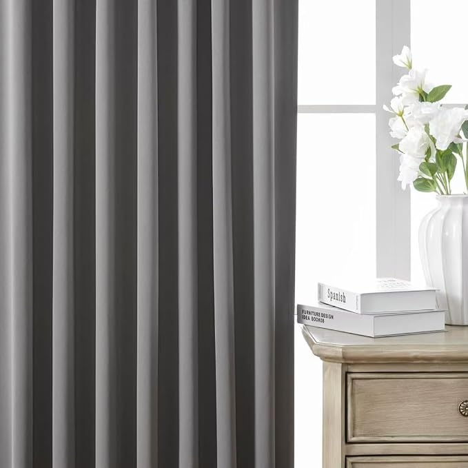Joydeco Blackout Curtains 96 Inches Long, Thermal Insulated Black Out Curtains 2 Panels Set for Bedroom, Room Darkening Drapes for Living Room Window (W37 x L96 Inch, Light Grey)