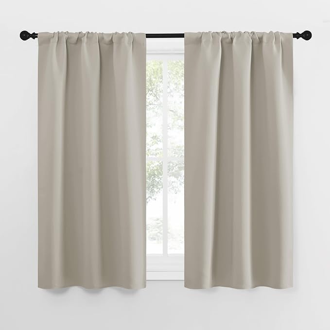 NICETOWN Blackout Curtains for Living Curtains, Room Darkening Window Curtain Panels, Easy-Care Solid Thermal Insulated Draperies/Drapes for Daughter Room (Natural, 2 Panels, 29 by 50)