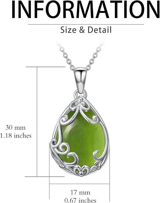 HPQQ Teardrop Necklace 925 Sterling Silver Filigree Gemstone Pendant Necklace Fine Jewelry Birthday Mother's Day Gifts for Women Her Mom