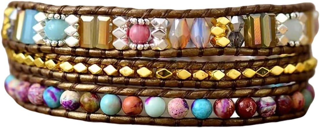 Boho Wrap Bead Bracelet for Women - Handmade Adjustable Natural Stone Beaded Bracelets Yoga Healing Bracelet Bangle Hippie Jewelry