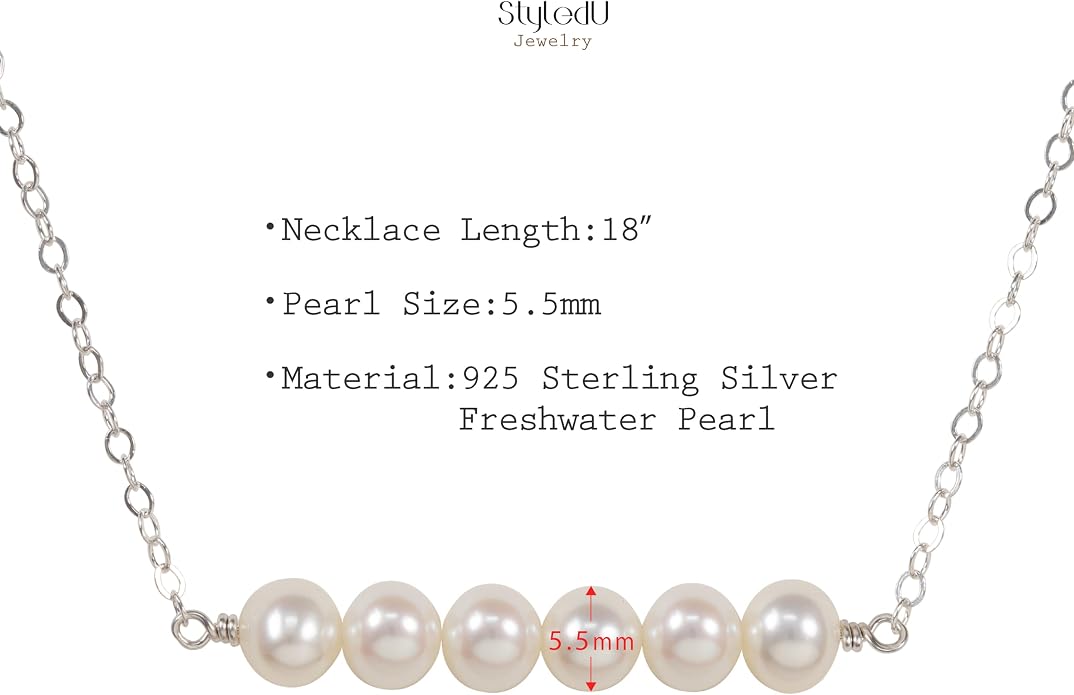 Pearl Birthday Necklace for Women, Sterling Silver Freshwater Pearl Bar Necklace, 30th 40th 50th 60th 70th Milestone Birthday Gift for Her, Meaningful Handmade Jewelry