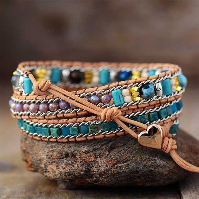 Women Wrap Bracelet Boho Natural Jasper Crystal Stone Beads Strand Bracelets