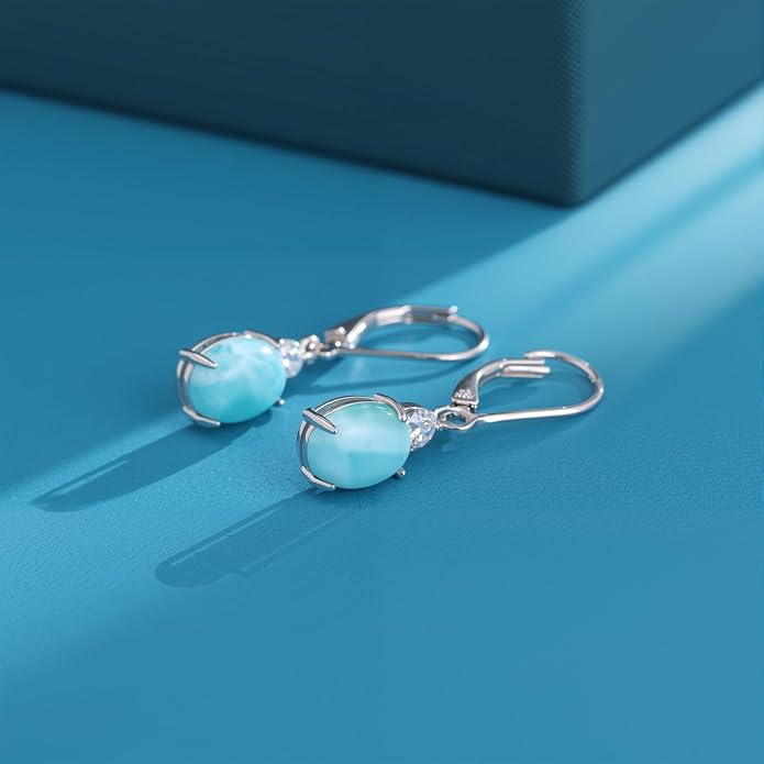 Larimar Dangle Earrings, 925 Sterling Silver Gemstone Larimar Drop Earrings for Women