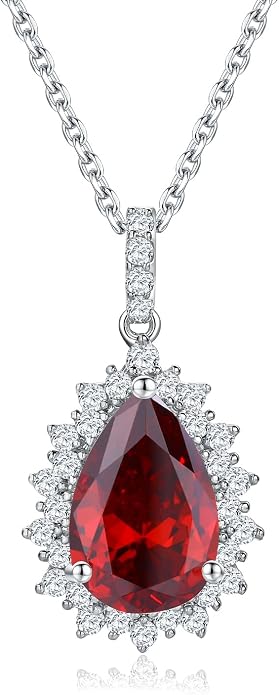 925 Sterling Silver Teardrop Necklace for Women Huge Created Gemstone Solitaire Halo Pendant Pear Cut Birthstone Necklace