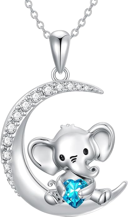 PROESS Animal Birthstone Necklace 925 Sterling Silver Otter/Axolotl/Hippo/Elephant/Dachshund/Monkey/Red Panda Pendant Necklace Animal Birthstone Jewelry Gifts for Women