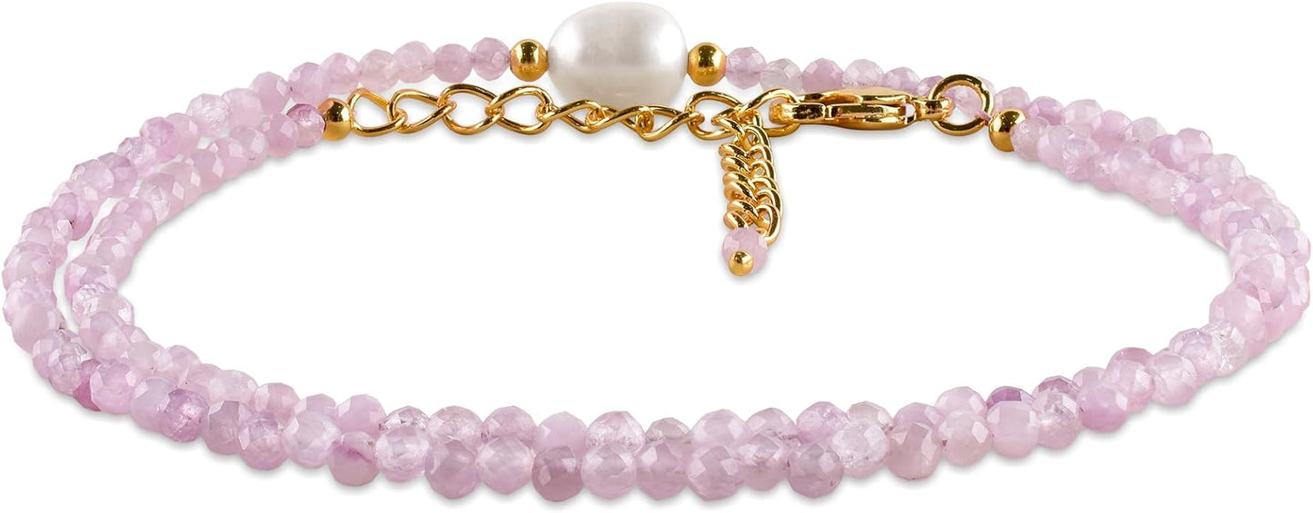 InfinityGemsArt Gemstone Gold Necklace For Women, Birthstone Natural Crystal Stone With Freshwater Pearl Beaded Jewelry, Gold Plated 18 Inch Chain