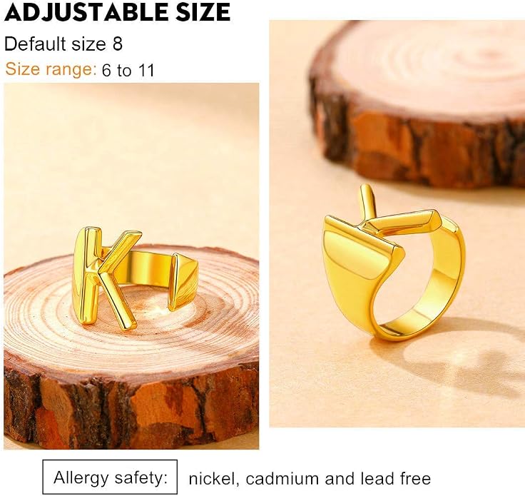 FindChic Customizable Initial Ring Statement 18K Gold Plated Fashion Cuff Rings for Women Alphabet Letter A to Z Resizable Knuckle Ring (with Gift Box)