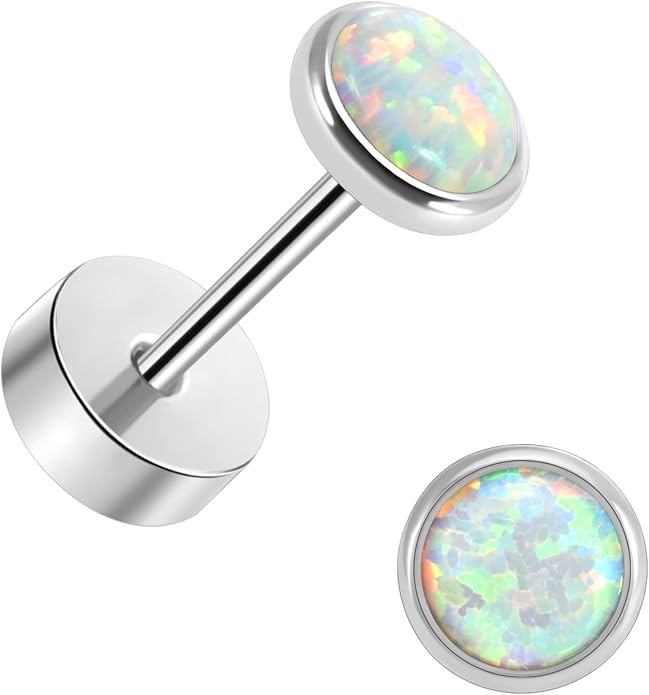 Titanium Earrings for Women Stud Earrings Cubic Zirconia Dainty Screw Flat Back Hypoallergenic Earrings for Women for Multiple Cartilage Helix Conch Tragus Piercing Jewelry for Sensitive Ears