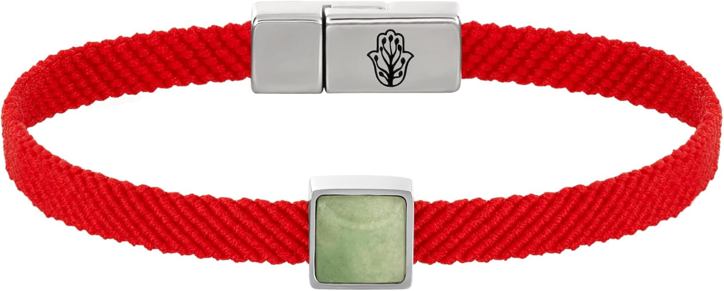 KARMA AND LUCK Red String Bracelet with Black Onyx, Jade, Tiger Eye, Lapis Lazuli - Rhodium Plated Brass, Handmade in Thailand, Available in 6.5", 7", 7.5" Lengths