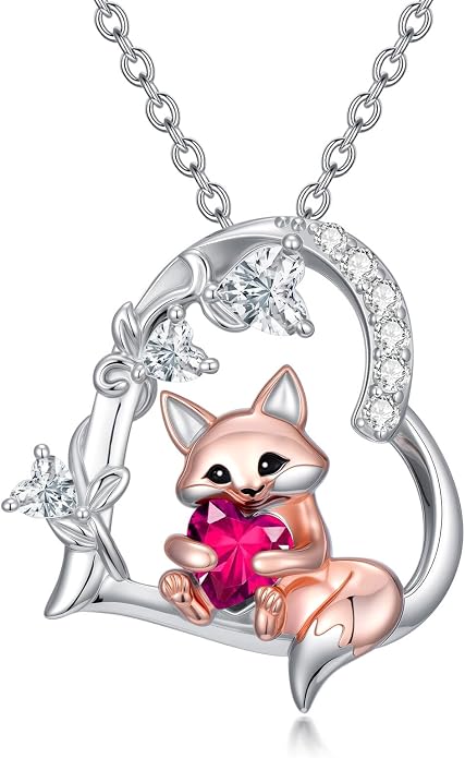 PELOVNY Teddy Bear Necklace for Women 925 Sterling Silver Bear/Highland Cow/Fox/Cat/Axolotl Birthstone Necklace Christmas Birthday Jewelry Gifts for Mom Daughter Wife Sister