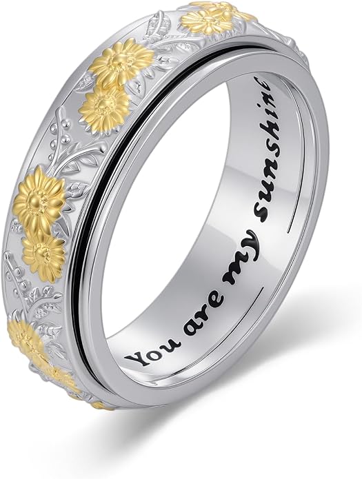 PARAFO Anxiety Fidget Rings Men Women 925 Sterling Silver Fidget Rings Relieve Stress Gift Jewelry Gifts for Men Women