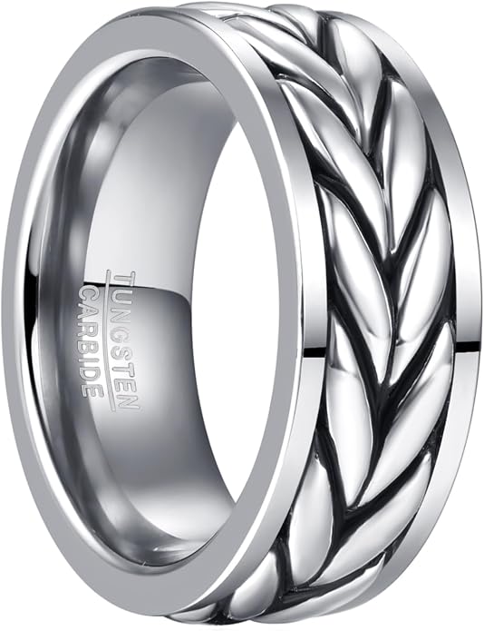 NUNCAD Tungsten Rings for Men 925 Sterling Silver Celtic Knot Braided Inlay Viking Style Tungsten Carbide Ring Comfort Fit Size 8-11