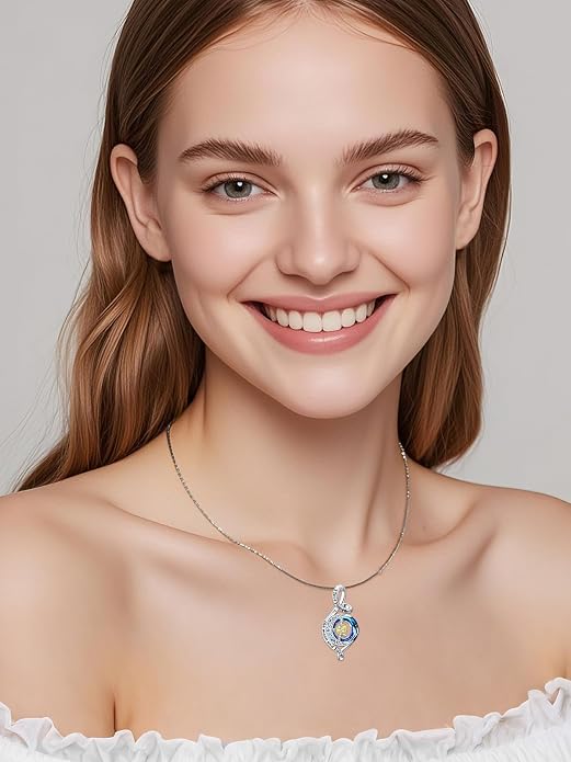 OCJ Birthstone Necklace for Women 925 Sterling Silver Moon and Star Pendant Infinity Celtic Moon Crystal Jewelry Anniversary Birthday Christmas Gift for Her Wife Girlfriend Mom Daughter