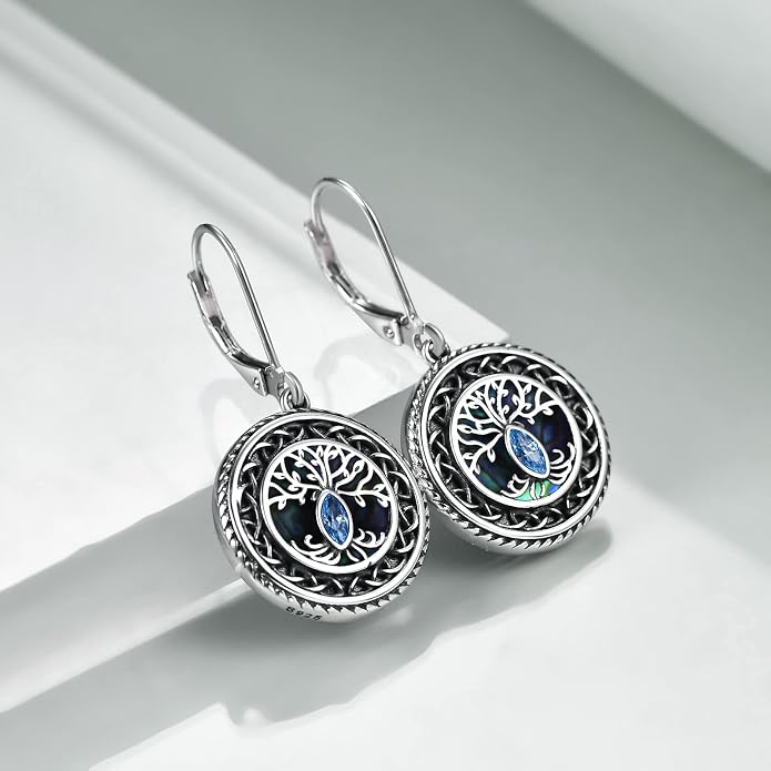 POPLYKE 925 Sterling Silver Tree of Life Dangle Earrings for Women Fashion Abalone Shell Jewelry Gifts for Mom Sister Friend Birthday