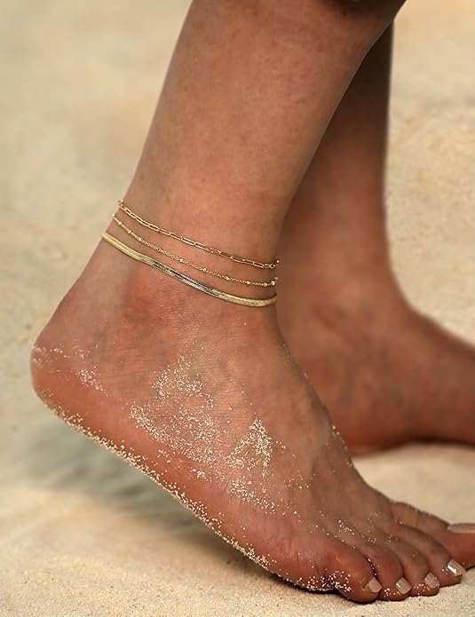 DEARMAY Gold Anklets for Women Waterproof, Non Tarnish14K Gold Plated Ankle Bracelets Set Stack, Summer Beach Jewelry Gifts for Vacation, Bikini Outfits for Women Mom Her