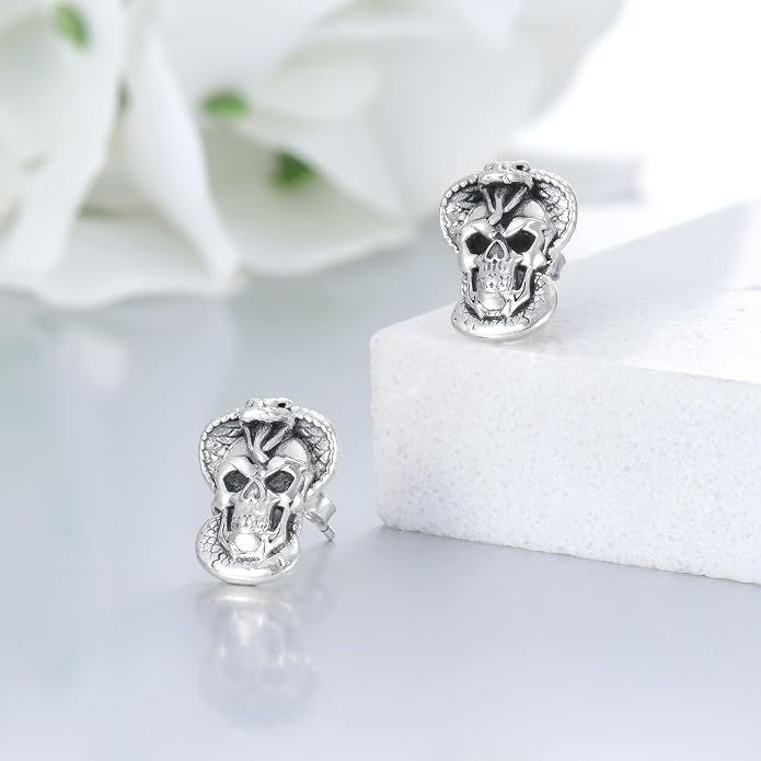 PROESS Sword/Lotus/Hummingbird/Squirrel/Cow Earrings Skull Stud Earrings 925 Sterling Silver Earrings Birthday Christmas Jewelry Gifts for Women Men