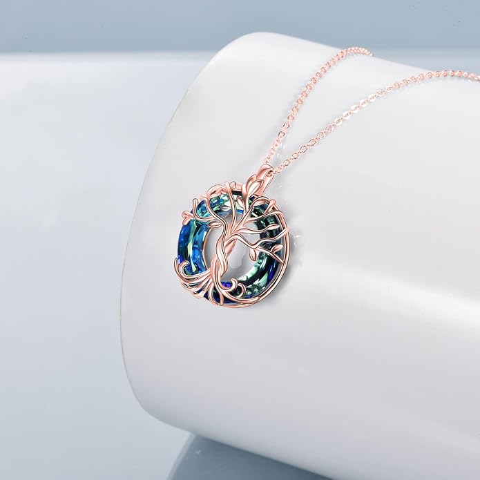 TOUPOP Tree of Life Necklace Gifts for Women 925 Sterling Silver Family Tree Pendant with Crystal Birthday Irish Jewelry Gifts for Women Her Wife Mom