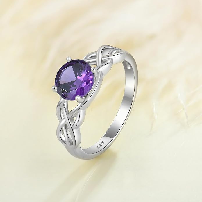 STARCHENIE Celtic Knot Promise Ring for Women 925 Sterling Silver Engagement Wedding Band with Birthstone (Size 5-10)