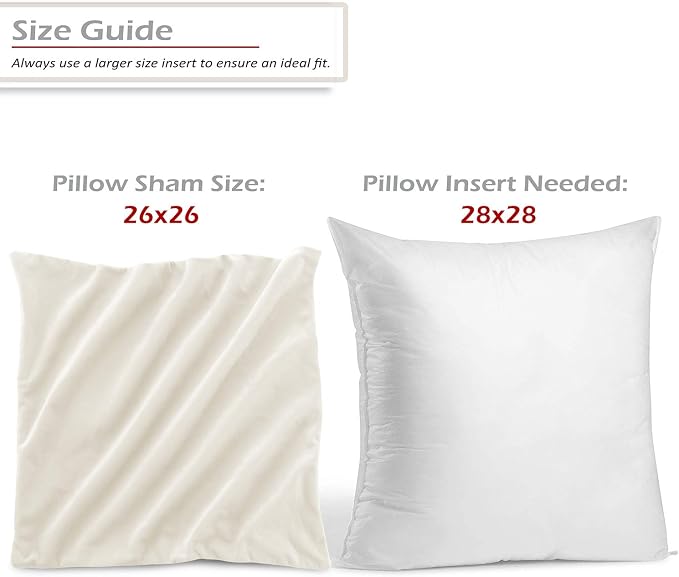 Nestl Throw Euro Pillow Covers, Cozy Velvet Decorative Pillow Covers 26 x 26 Inches, Soft Solid Couch Pillow Case for Sofa, Bed and Car, Set of 2 - Off White