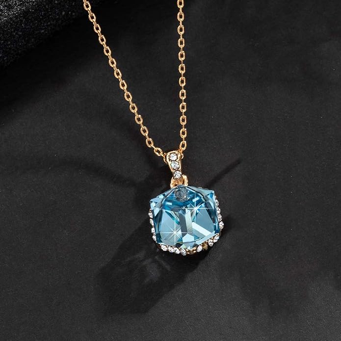 EVEVIC Color Changing Cubic Austrian Crystal Pendant Necklaces for Women 14K Gold Plated Hypoallergenic Jewelry