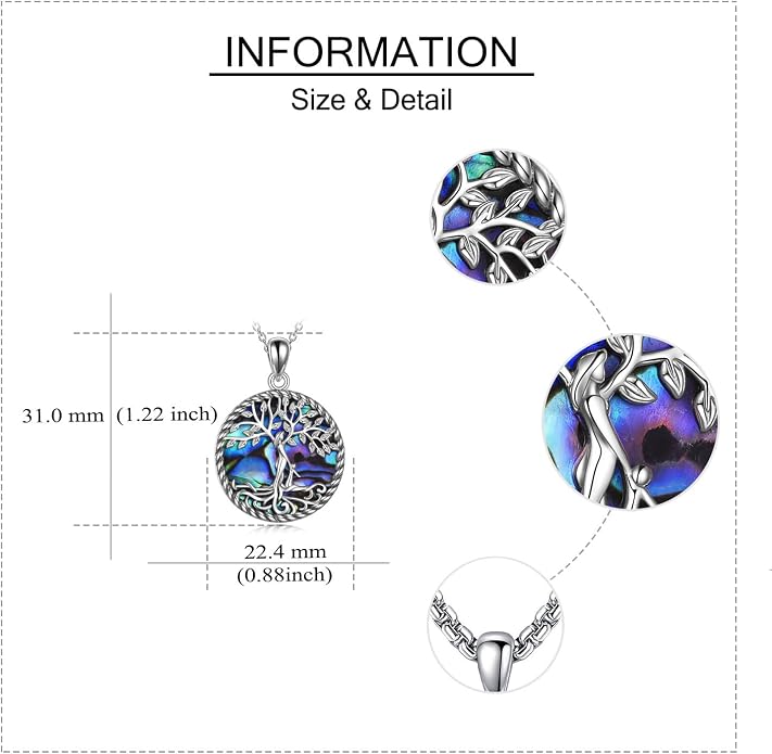 Tree of Life Necklace 18K White Gold Plated Tree of Life Abalone Shell/Crystal Pendant Necklace Family Tree Jewelry Gifts for Women Mothers Day Gifts
