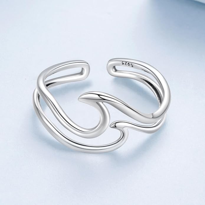 MUNDELL 925 Sterling Silver Simple Multi-layer Leaf Adjustable Ring Green Lucky Leaves Statement Ring for Women Promise Ring Fine Jewelry